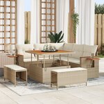 Canapé de Jardin 8 Pièces avec Coussins Beige Rattan Poly Acacia