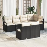 Ensemble de 7 pièces de canapés de jardin avec coussins noir en poly rattan