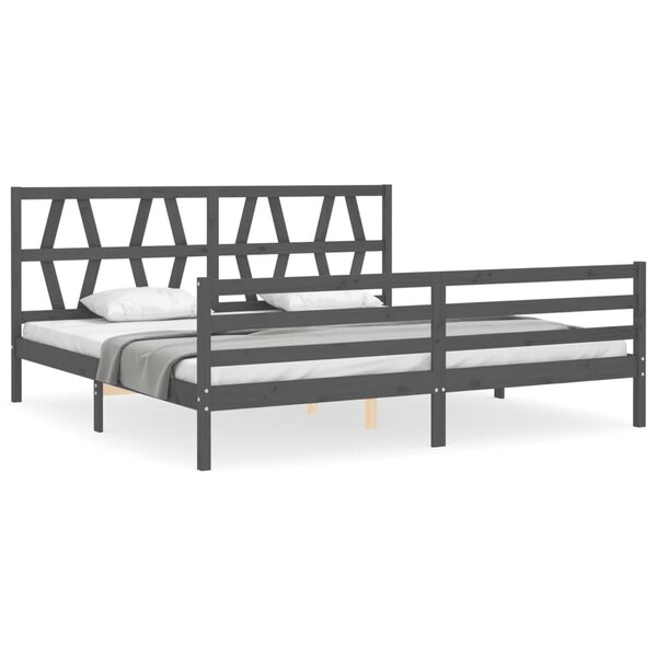 vidaXL Cadre de lit avec tête de lit gris 200x200 cm bois massif