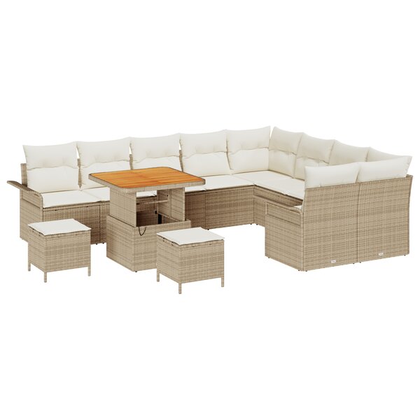 Ensemble de Canapé de Jardin vidaXL 12 Pièces avec Coussins Beige Poly Rotin Acacia
