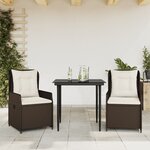 vidaXL Ensemble à manger de jardin 3 Pièces et coussins marron poly rotin