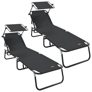 vidaXL Chaises longues pliantes 2 Pièces avec auvent Noir tissu Oxford 600D