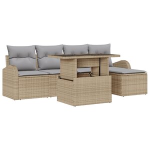 vidaXL Ensemble de Canapés de Jardin de 6 pièces avec Coussins Beige en Rattan Poly