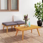 vidaXL Salon de jardin 3 Pièces avec coussins Bois d'acacia massif