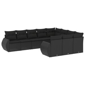 vidaXL Salon de jardin 10 Pièces avec coussins noir résine tressée