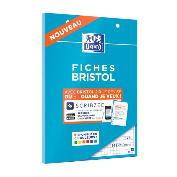 Bloc de 30 Fiches Bristol Perforées 2.0 A5 Q5/5 Bordures bleues OXFORD