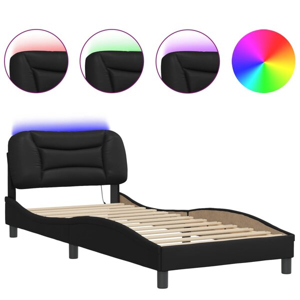 vidaXL Cadre de lit avec LED sans matelas noir 90x190 cm