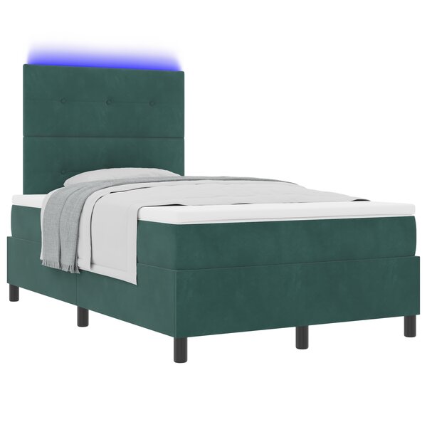 Lit à sommier et matelas vidaXL avec LED Vert foncé 120x190 cm Velours