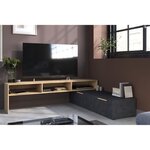 Meuble TV RAW - chêne et Steam noir - 1 abattant + 1 tiroir - 4 modulations au choix - 250 x 50 x 46.6 cm