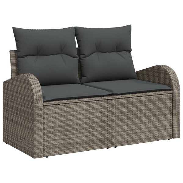 vidaXL Canapé de jardin 2 places avec rangement et coussins gris en poly rattan