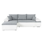 Canapé d'angle réversible convertible 3 places + Coffre - Simili blanc et tissu gris - 274 x 184 cm