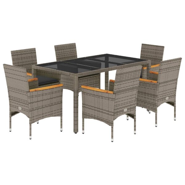 vidaXL Ensemble à manger de jardin et coussins 7 Pièces gris rotin verre