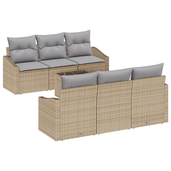 vidaXL Ensemble de canapé de jardin 7 pièces avec coussins Beige Poly Rattan