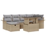vidaXL Ensemble de canapé de jardin de 7 pièces avec coussins Beige Poly Rotin