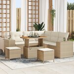 Ensemble de 8 pièces de canapé de jardin avec coussins beige en rattan