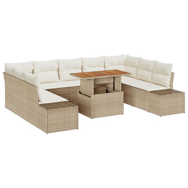 vidaXL Ensemble de salle à manger de jardin de 10 pièces avec coussins en beige  poly rotin et acacia