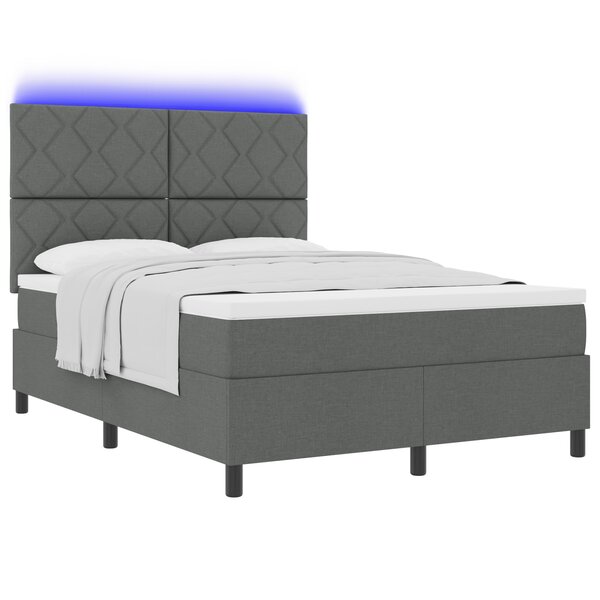 vidaXL Lit à sommier avec matelas & LED gris foncé 160x200 cm en tissu