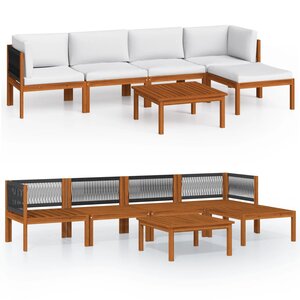 vidaXL Salon de jardin 6 Pièces avec coussins Crème Bois d'acacia solide