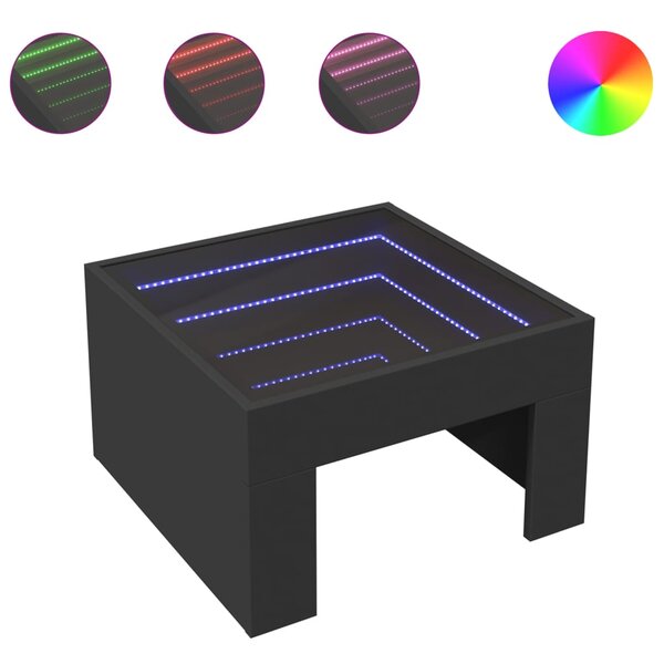 vidaXL Table basse avec LED infini noir 50x50x30 cm