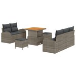 Ensemble de canapé de jardin 8 pièces avec coussins gris poly rotin acacia