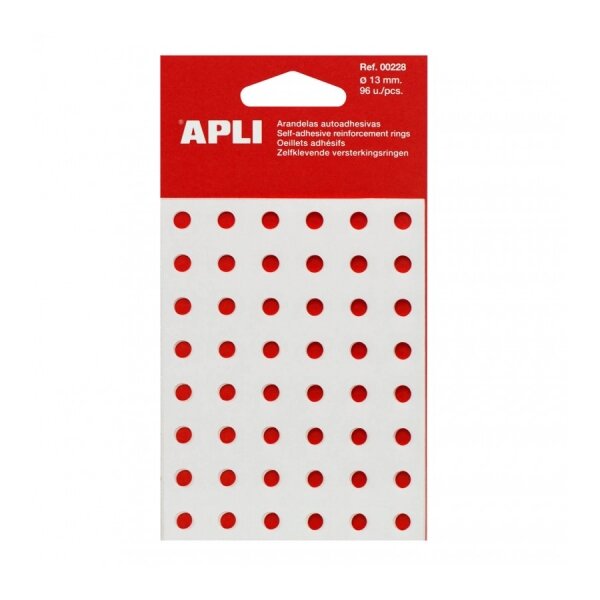 Apli Boite de 96 Rondelles de Renfort Ø13mm - Haute Résistance aux Tirages et aux éraflures - Idéal pour l'Ecole  le Bureau et la Maison - Couleur Transparent