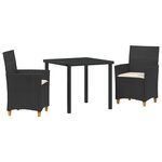 vidaXL Set de salle à manger de jardin 3 pièces avec coussins Noir poly-rattan