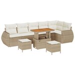 Ensemble de Canapés de Jardin 9 Pièces avec Coussins Crème Poly Rattan Acacia