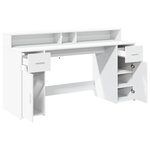Bureau table poste de travail meuble d'ordinateur informatique étude avec lumières LED 160 x 55 x 91 cm bois d'ingénierie blanc 02_0023408
