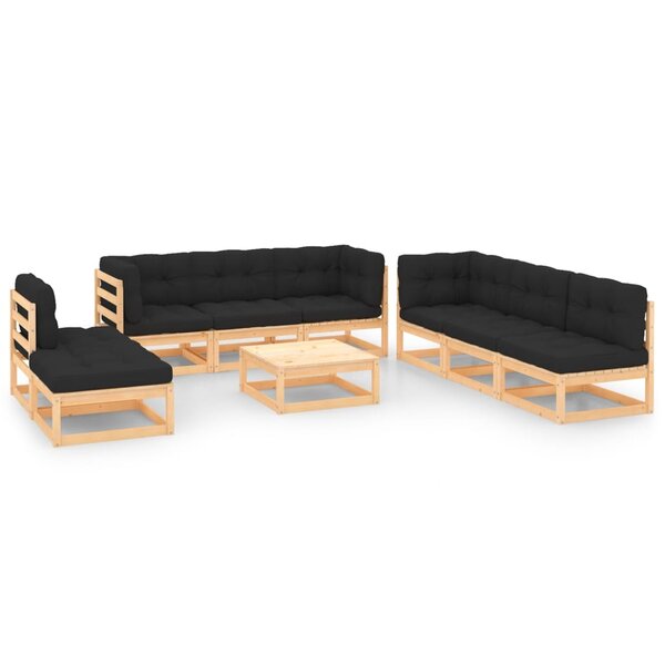 vidaXL Salon de jardin 9 Pièces avec coussins Bois de pin massif