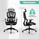 Chaise de direction chaise de bureau ergonomique et réglable en hauteur dossier en maille respirante support lombaire appui-tête et accoudoirs noir 20_0005289