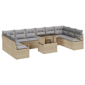 vidaXL Ensemble de Canapé de Jardin de 11 Pièces avec Coussins Beige Rattan Poly