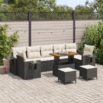 Ensemble de canapé de jardin 10 pièces avec coussins Noir Poly Rotin Acacia