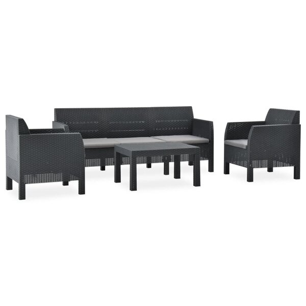 vidaXL Salon de jardin 4 Pièces avec coussins PP Rotin Anthracite