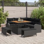 Ensemble de canapé de jardin 8 pièces avec coussins poly rattan noir acacia