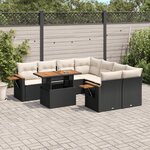 vidaXL Salon de jardin 9 Pièces avec coussins noir résine tressée