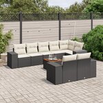 vidaXL Salon de jardin 9 Pièces avec coussins noir résine tressée