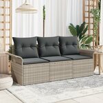 Set 3 Pièces Canapé Jardin Coussins Gris Clair Poly Rattan