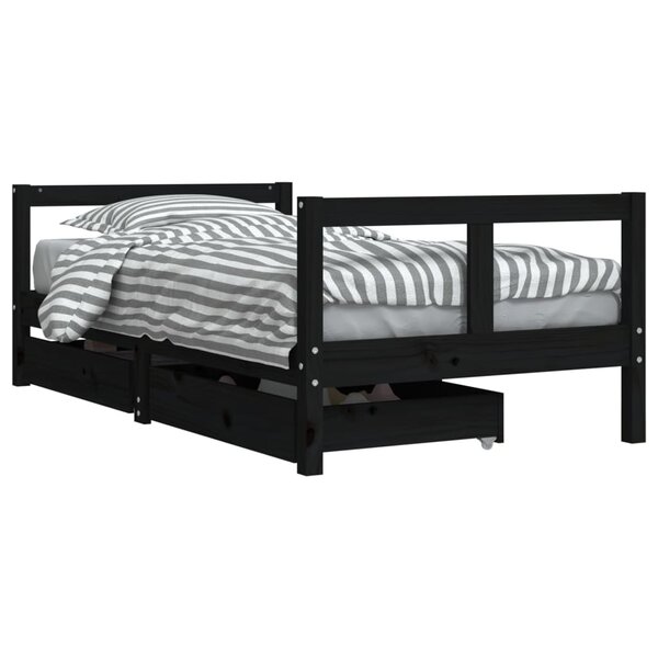 vidaXL Cadre de lit pour enfant tiroirs noir 80x160 cm bois pin massif