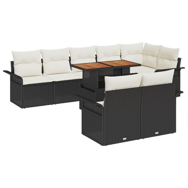 vidaXL Ensemble de Salle à Manger de Jardin de 9 Pièces avec Coussins Noir Rotin Poly Acacia