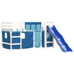 vidaXL Lit mezzanine enfants et rideaux bleu 90x190cm bois pin massif