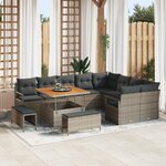Ensemble de Canapés de Jardin 12 Pièces avec Coussins Gris Poly Rattan Acacia
