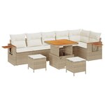 Ensemble de canapé de jardin vidaXL 9 pièces avec coussins en beige Rotin Acacia
