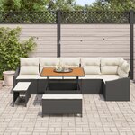 Ensemble de canapés jardin 9 pièces avec coussins noir en poly rotin acacia