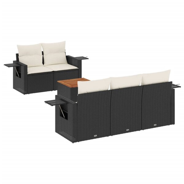 vidaXL Salon de jardin 6 Pièces avec coussins noir résine tressée