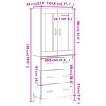 vidaXL Buffet haut Noir 69 5x34x180 cm Bois d'ingénierie