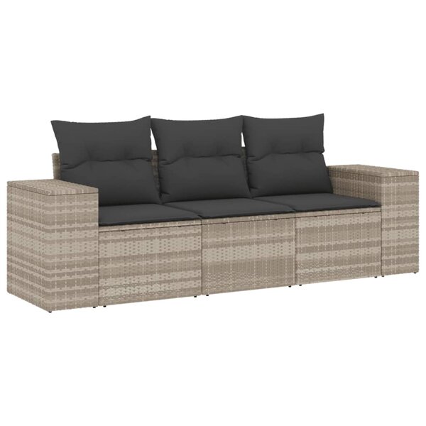 vidaXL Salon de jardin avec coussins 3 Pièces gris clair résine tressée