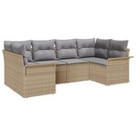 vidaXL Ensemble de canapé de jardin 6 pièces avec coussins Beige Rotin Poly