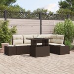 vidaXL Ensemble de Canapé de Jardin de 6 Pièces avec Coussins Marron Poly Rattan