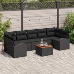 Ensemble de Canapés de Jardin de 8 Pièces avec Oreillers Noir Poly Rattan Acacia