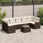 Canapé de jardin vidaXL 8 pièces avec coussins marron en poly rattan